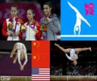 Подиум Гимнастика балансиров, Дэн Линьлинь, Суй Лу (Китай) и Александра Райзман (Соединенные Штаты), Лондон 2012